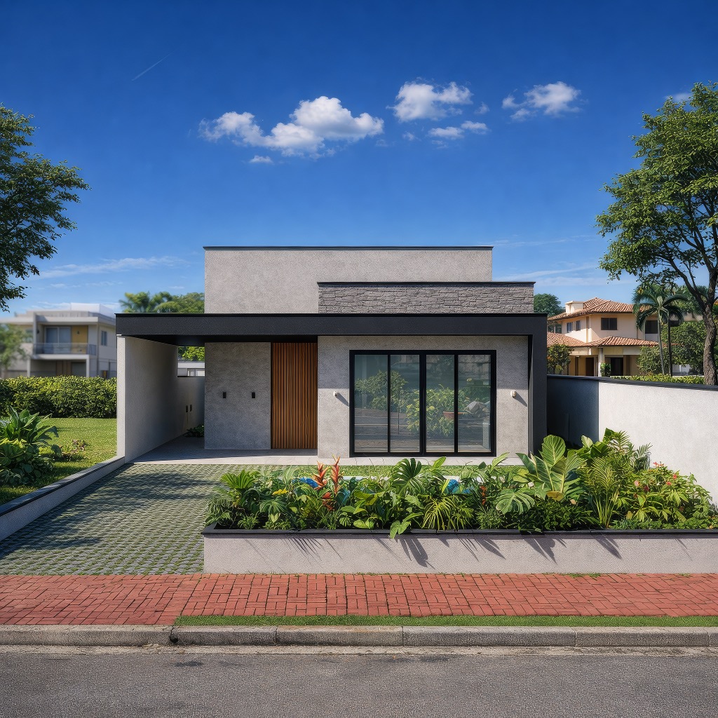 Fachada da Casa Parapuã em tons neutros